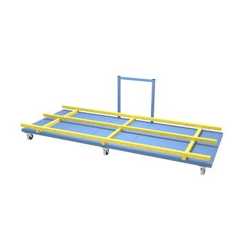 CAD drawing of long heavy-duty Pallet Trolley with wooden pallets